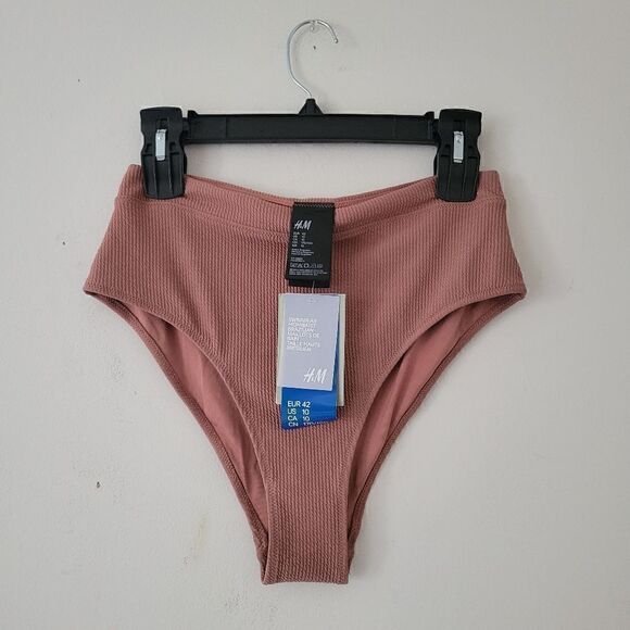 H&M Textured Brown High Waist Brazilian Bikini Bottoms NWT Size 10 - Picture 3 of 10
